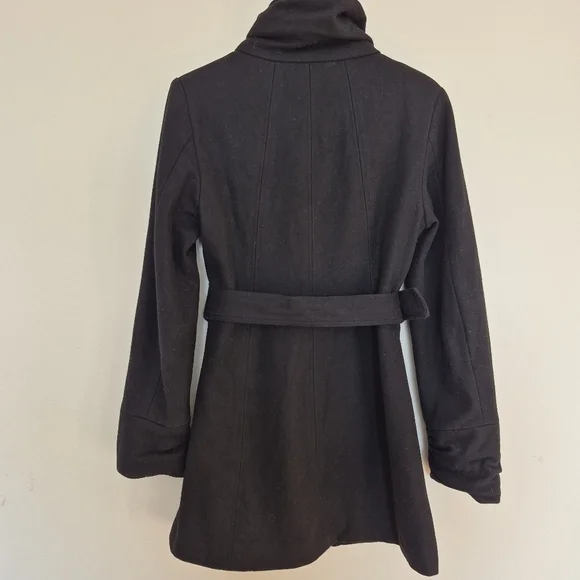 Ricki’s Women's Black Belted Funnel-Neck Wool Blend Coat Size Small - Picture 5 of 8